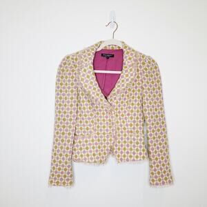 Vintage Betsey Johnson Y2K Polka Dot Tweed Lace Blazer Purple Green Size 4
